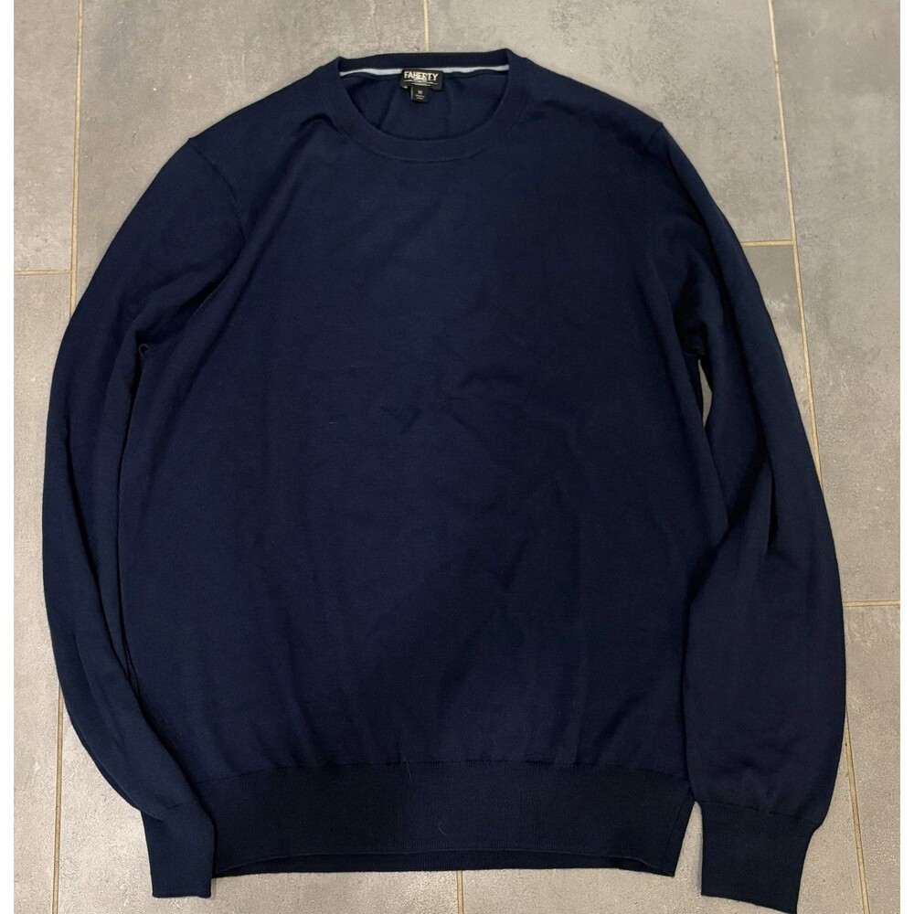 FAHERTY RESERVE Mens Navy Blue Long Sleeve Crew Neck Sweater Size M Cotton